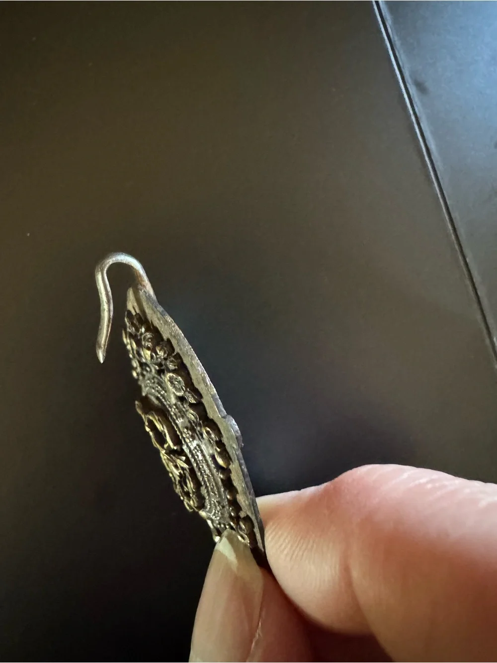 Antique Victorian Brass Filigree Cloak Hook Fastener - c. 1880–1900